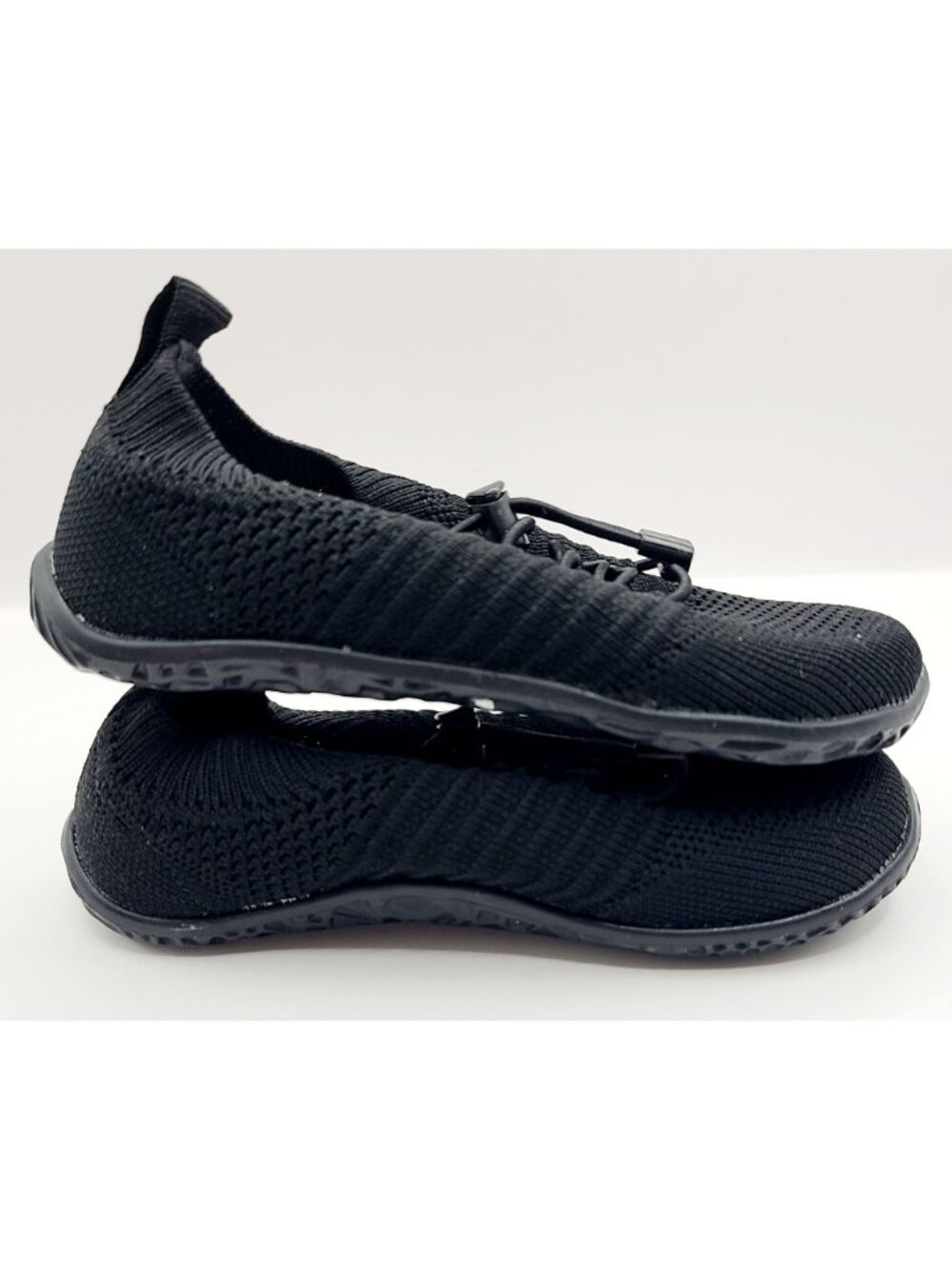 Kids Slip On Black Shoes Unisex Breathable Knit Elastic Drawstring Size 10 Youth - Picture 5 of 7